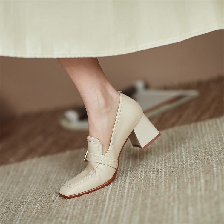 Quadratische Loafer aus echtem Leder für Damen