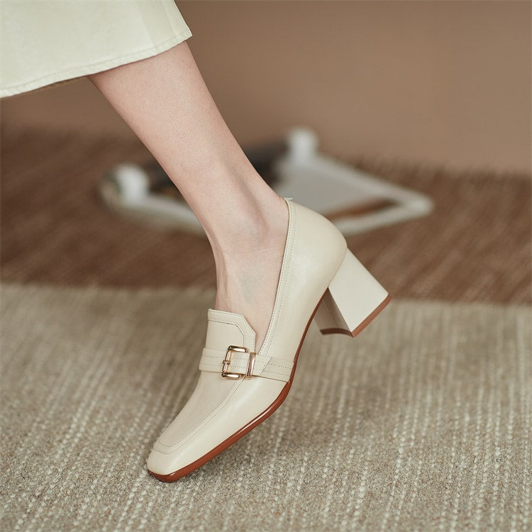 Quadratische Loafer aus echtem Leder für Damen