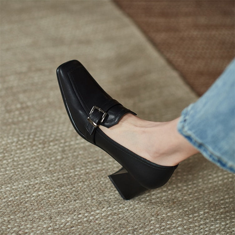 Quadratische Loafer aus echtem Leder für Damen