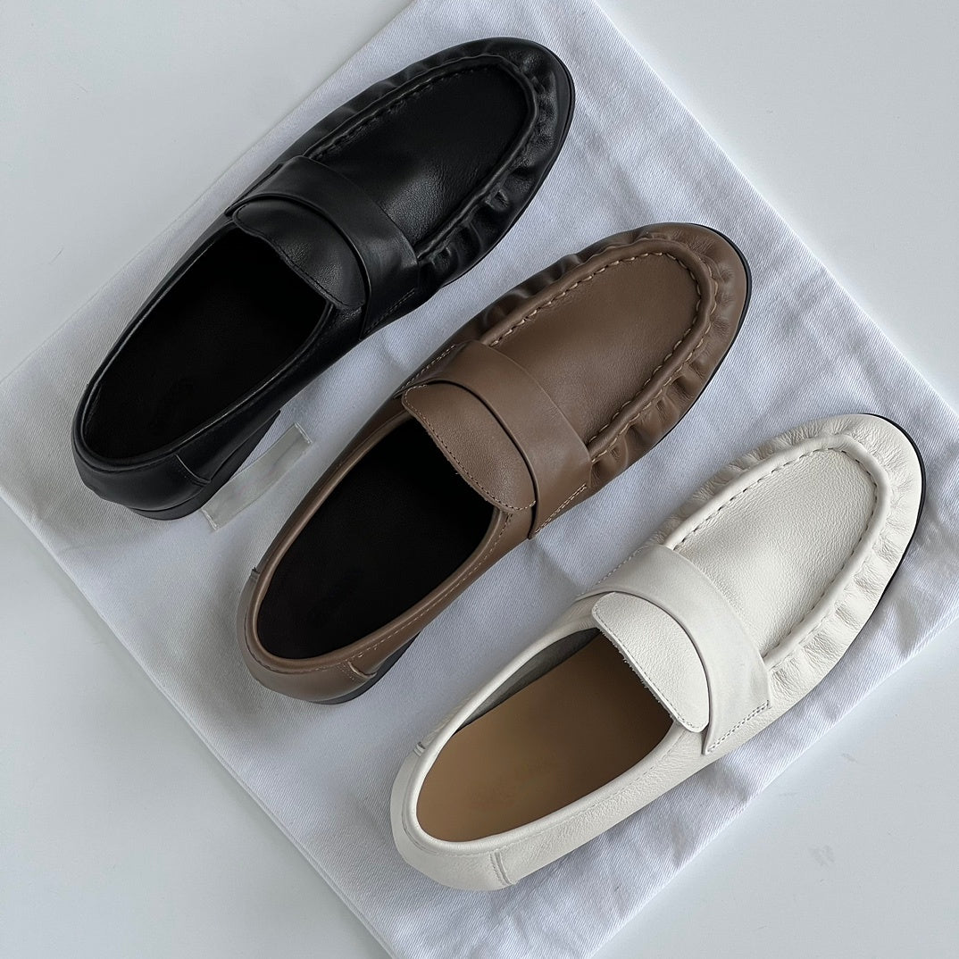 Retro Loafer aus weichem Leder mit Blockabsatz für Damen