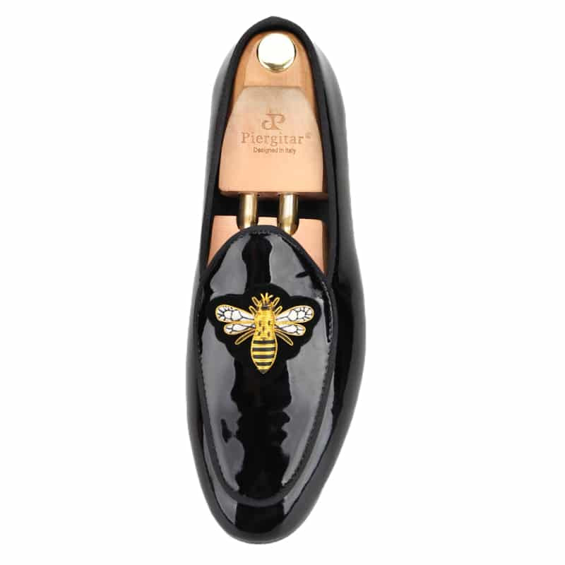 Schwarze Lackloafer für Herren mit Bienen-Prägung