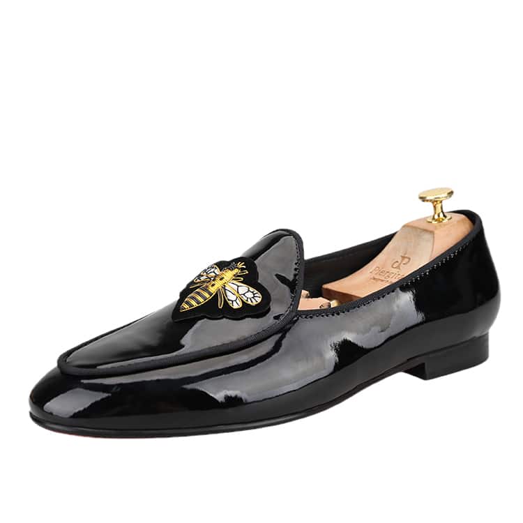 Schwarze Lackloafer für Herren mit Bienen-Prägung