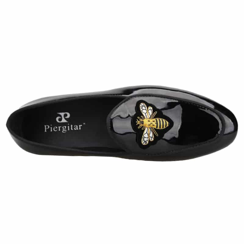 Schwarze Lackloafer für Herren mit Bienen-Prägung