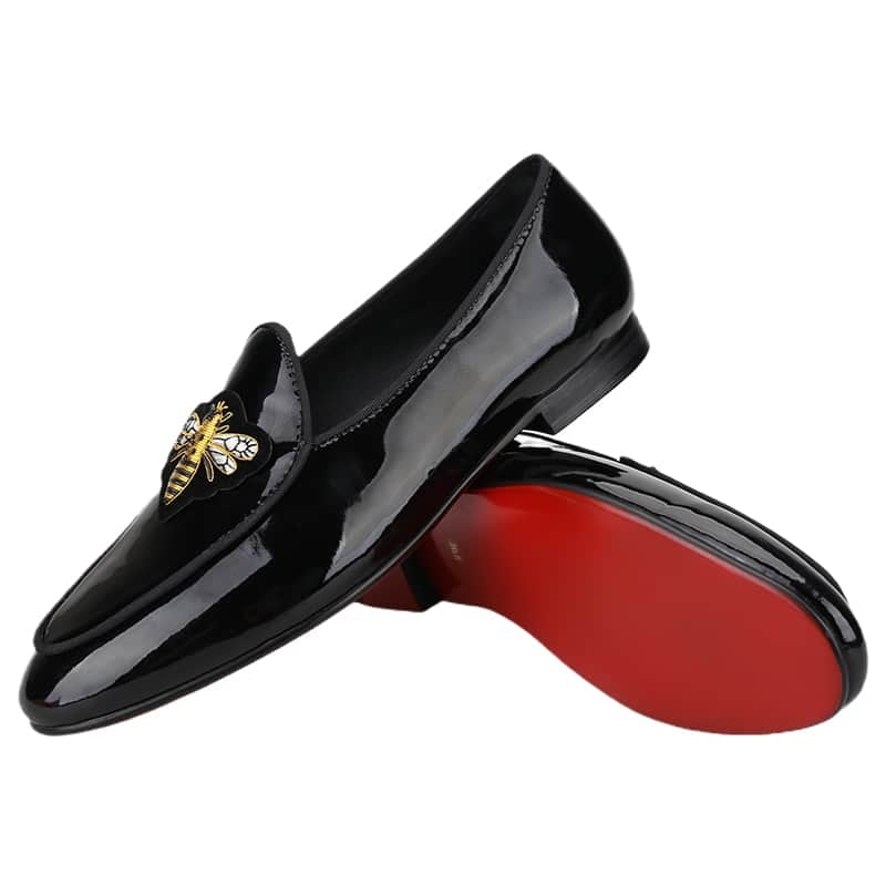 Schwarze Lackloafer für Herren mit Bienen-Prägung