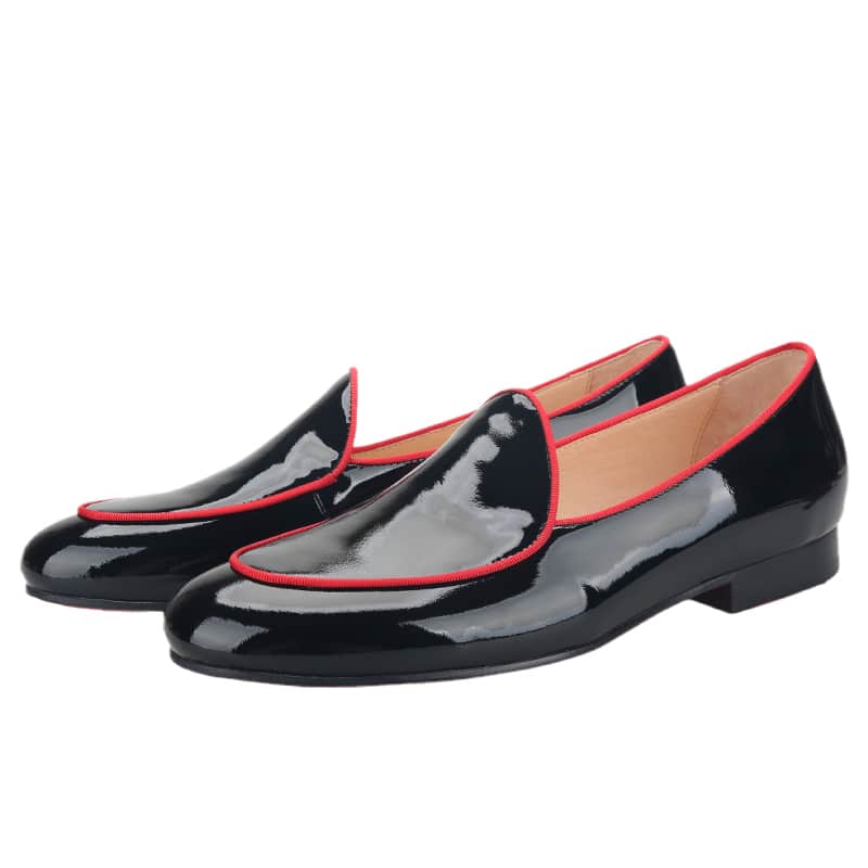 Lackierte schwarze Loafer mit roten Bordüren für Herren