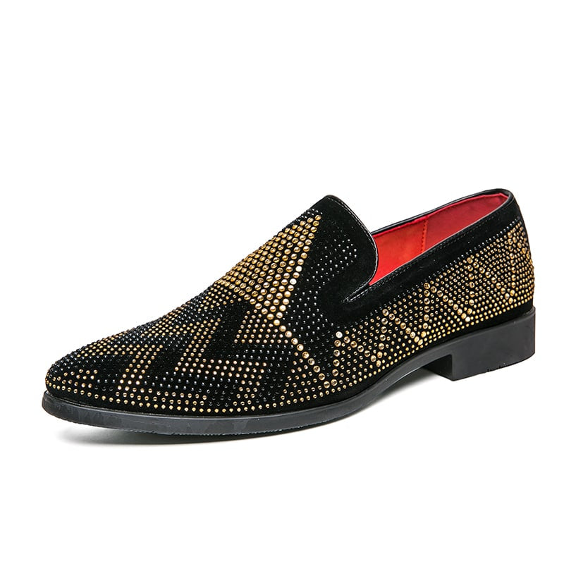 Schwarze Loafer mit goldenen Strasssteinen für Herren