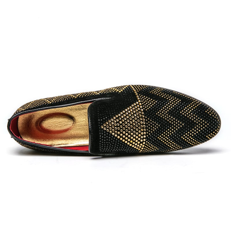 Schwarze Loafer mit goldenen Strasssteinen für Herren