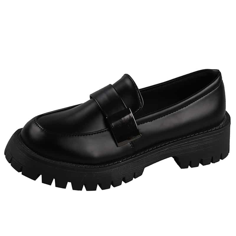 Schwarze Plateau-Loafer im britischen Stil für Damen