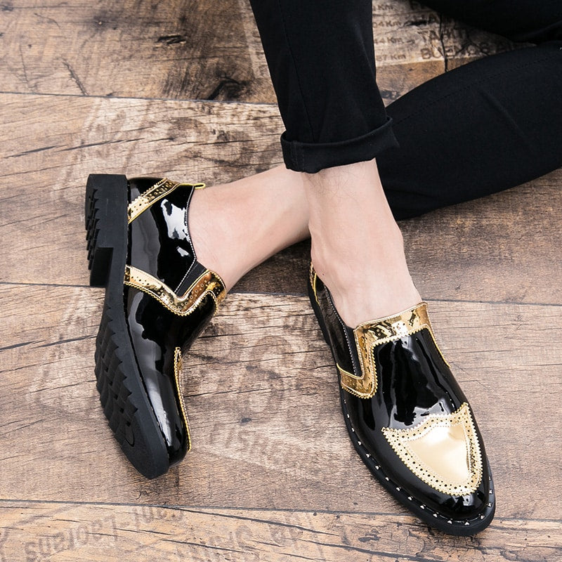 Schwarz-goldene Lackleder-Loafer für Herren