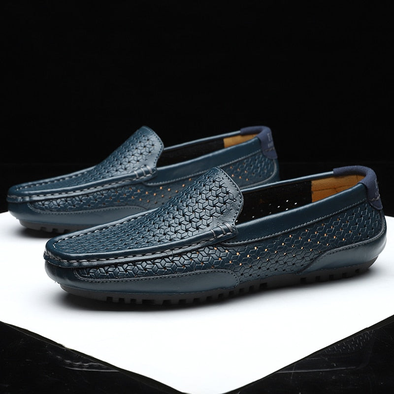 mokassin aus blauem Leder