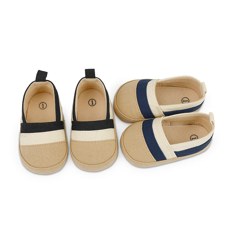 Sommer-Mokassins aus Canvas mit Farbstreifen für Babyjungen