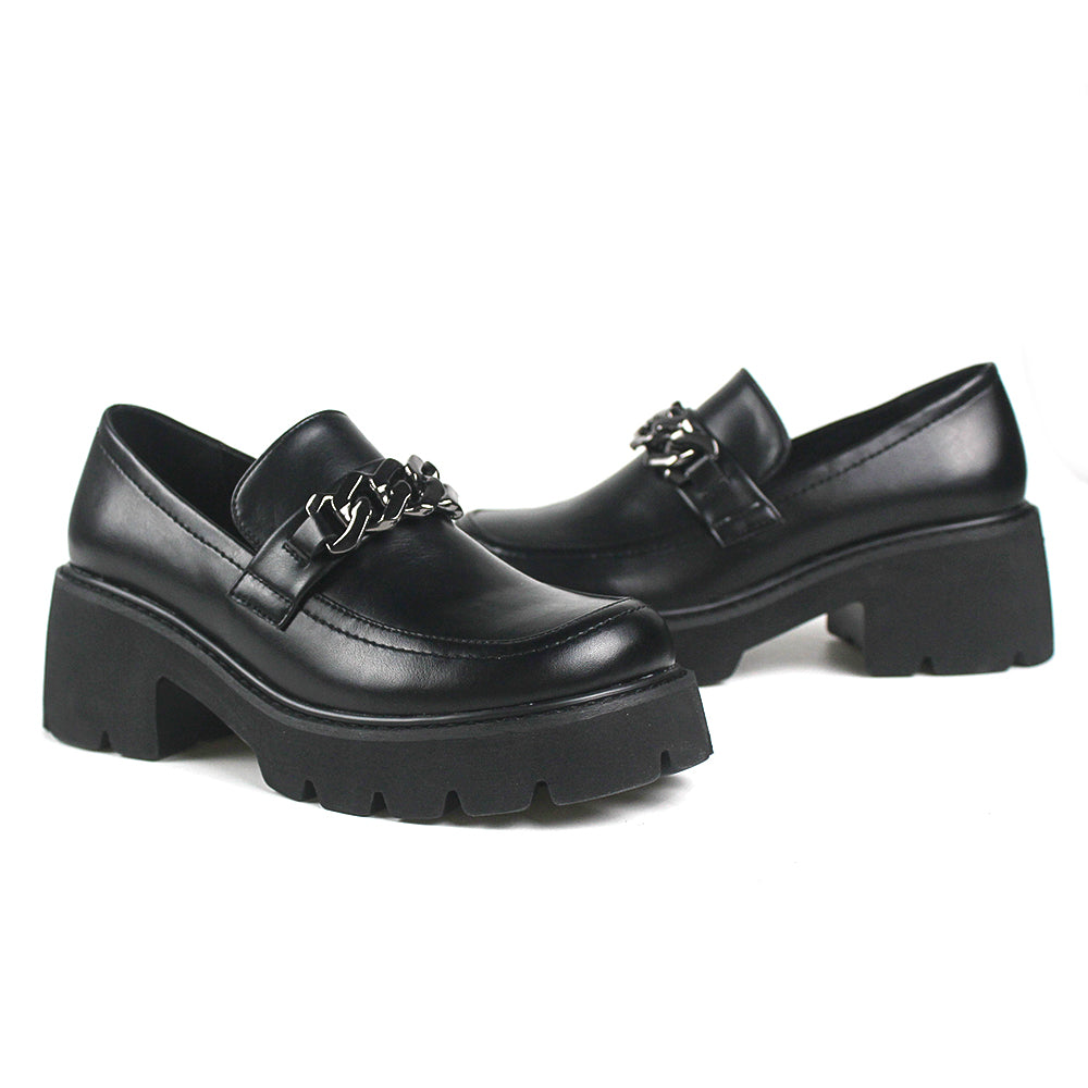 Vintage Kunstleder-Loafer mit Absatz und Kettchen für Damen