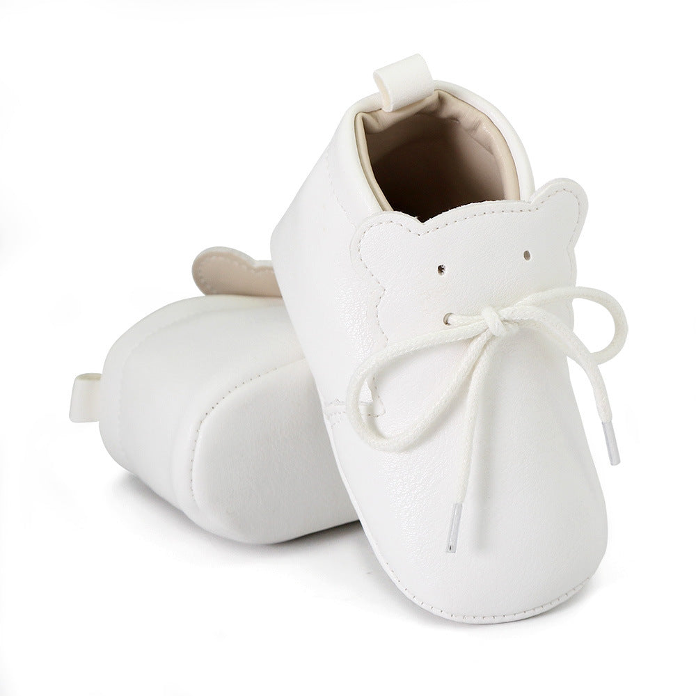 Weiche Mokassins mit Schnürsenkeln und Bärchen-Lasche für Babys