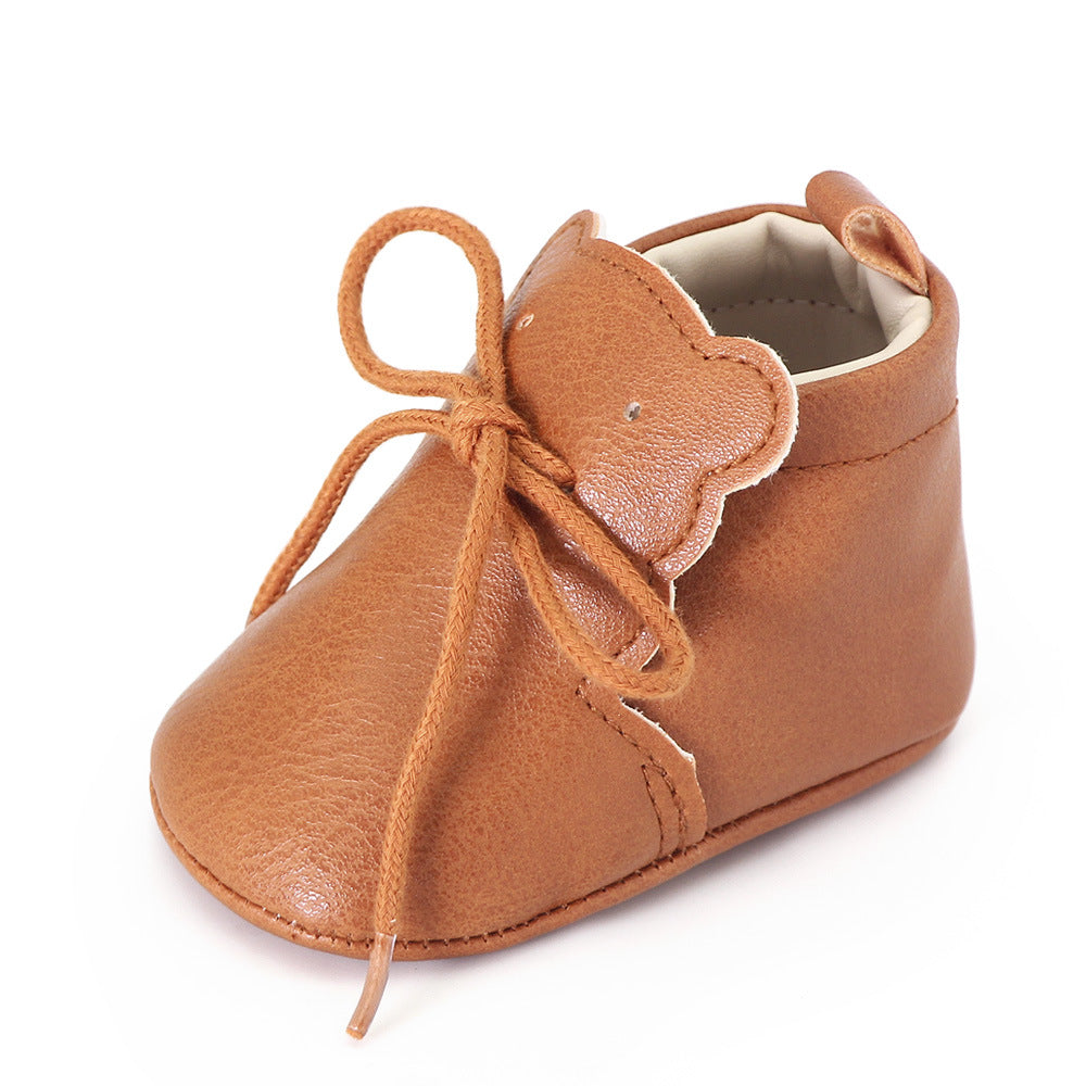 Weiche Mokassins mit Schnürsenkeln und Bärchen-Lasche für Babys