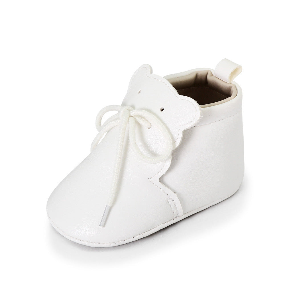 Weiche Mokassins mit Schnürsenkeln und Bärchen-Lasche für Babys