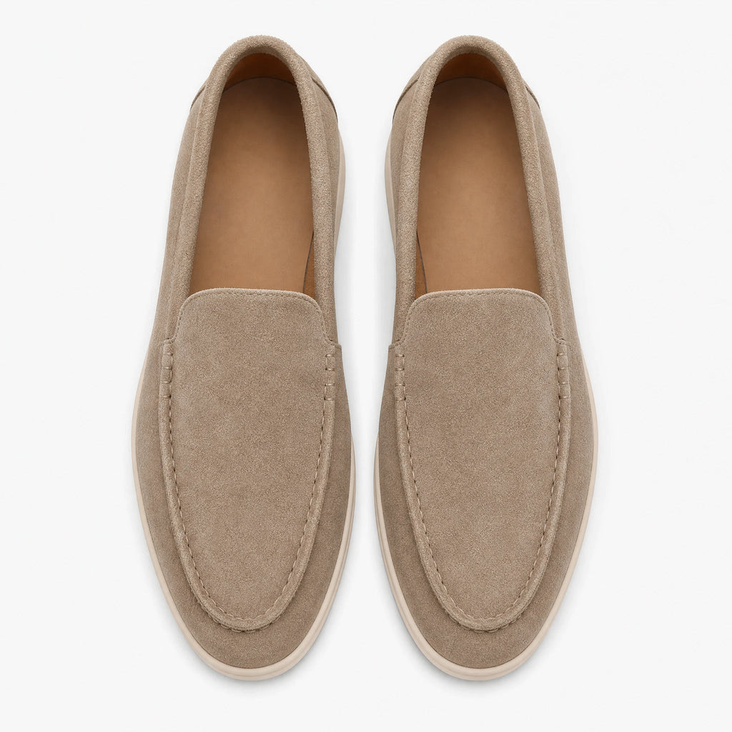 Weiche Herren Loafer aus Veloursleder mit heller Sohle in Taupe, Ansicht 1