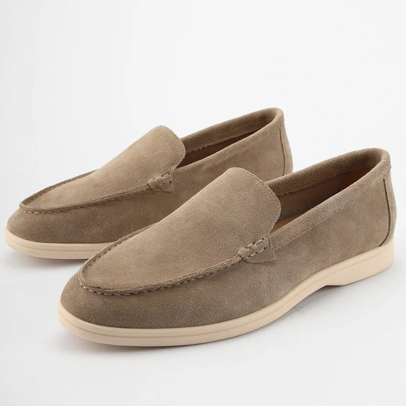 Weiche Herren Loafer aus Veloursleder mit heller Sohle in Taupe, Ansicht 3