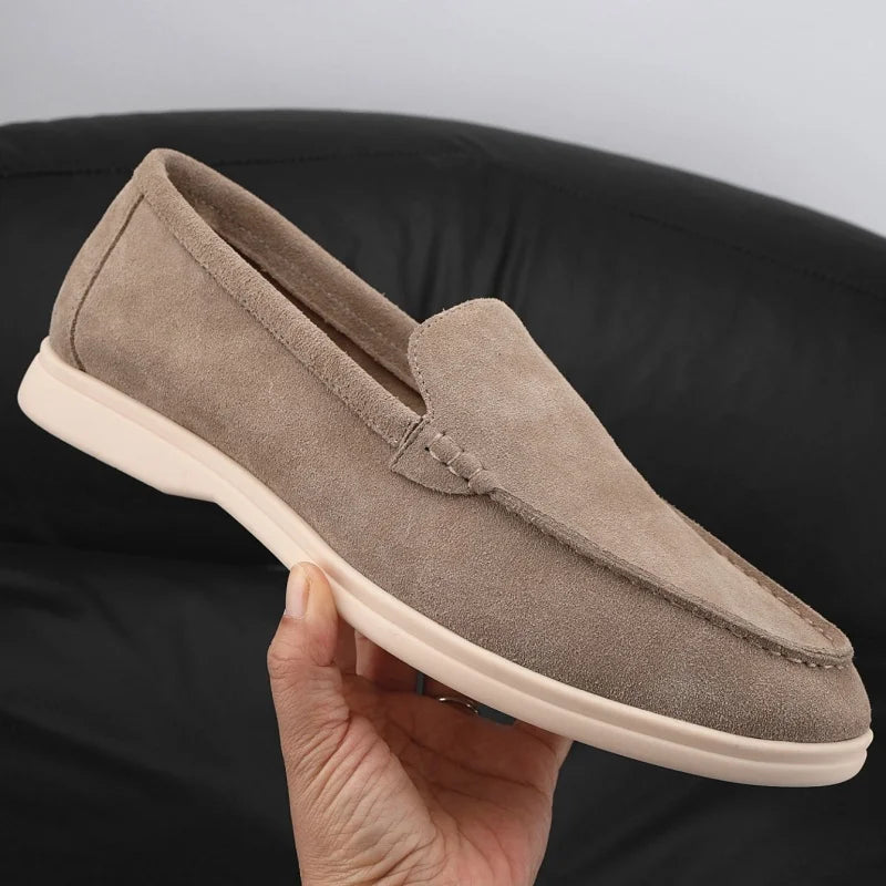Weiche Herren Loafer aus Veloursleder mit heller Sohle in Taupe, Ansicht 7