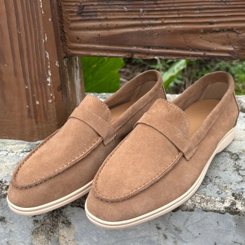Weiche Herren Loafer aus Veloursleder mit heller Sohle in Taupe, Ansicht 9