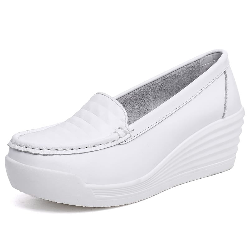 Weiße Keilabsatz-Loafer für Damen