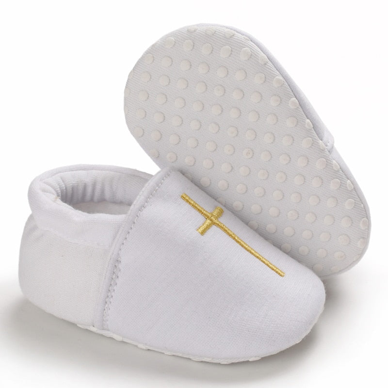 Weiße Taufmokassins aus Baumwolle für Babys