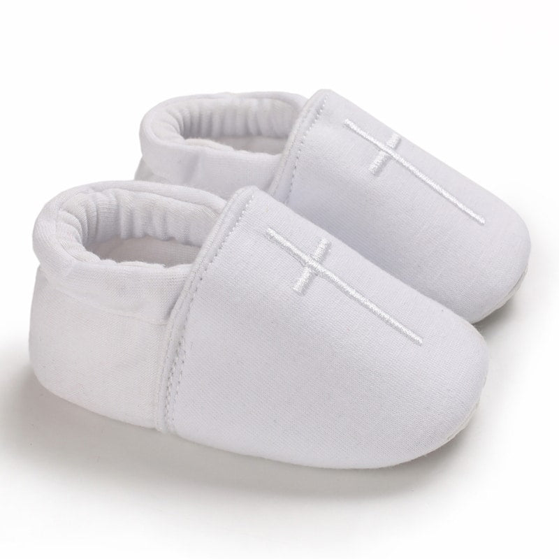 Weiße Taufmokassins aus Baumwolle für Babys