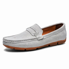 Herren Wildleder-Loafer zum Reinschlüpfen, Penny-Einsatz, Weiß