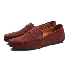 Herren Wildleder-Loafer zum Reinschlüpfen, Penny-Einsatz, Braun