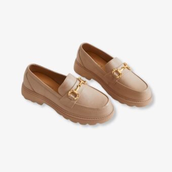 Damen Mokassins mit Plateau und Metallkette